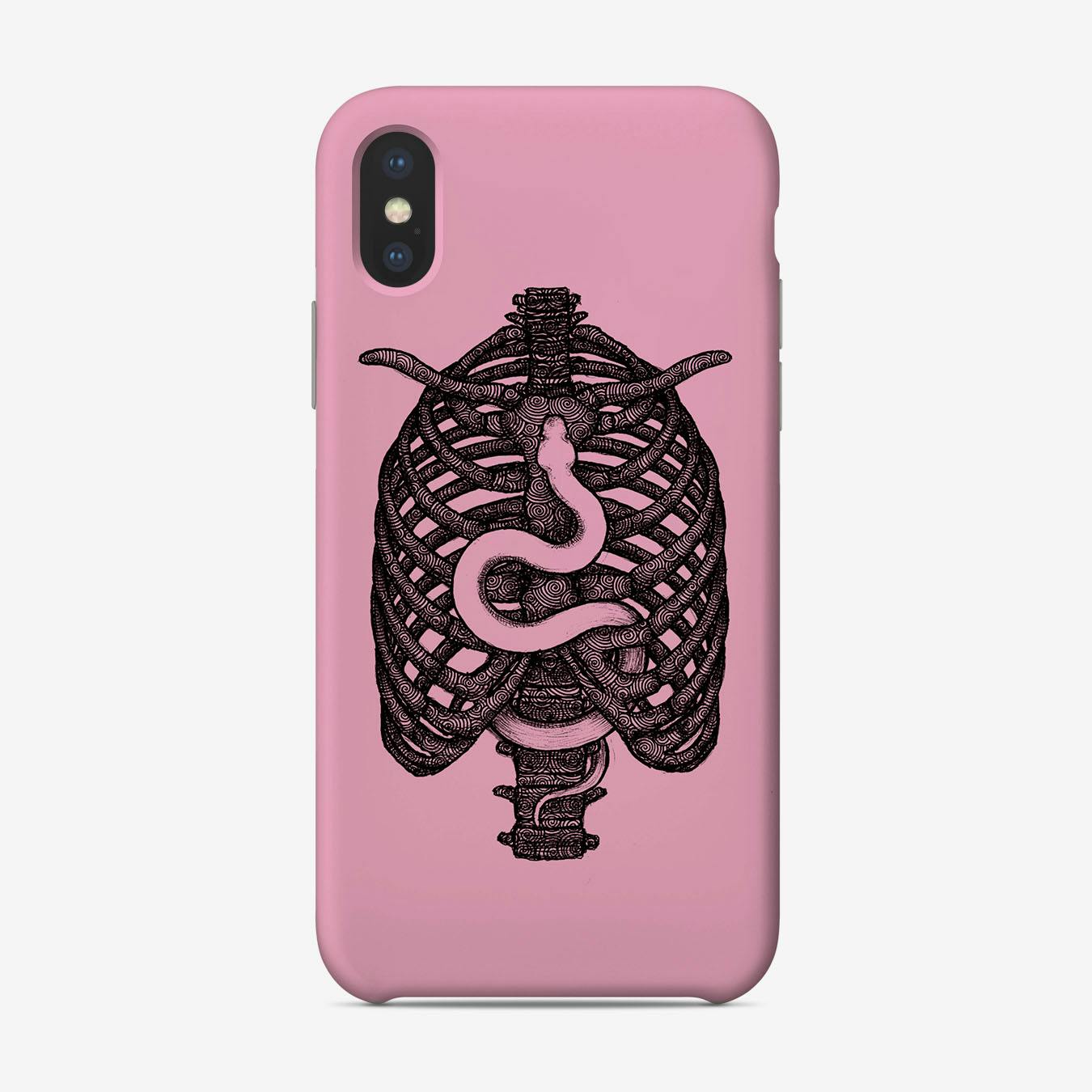 Rib Cage And Snake Pink Phone Case by Anastasia Chernyavska Fy